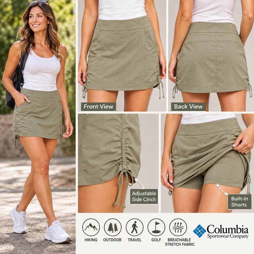Columbia large olive khaki skort with pockets